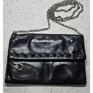 Brighton Black Leather Chain Crossbody Wallet Bag
